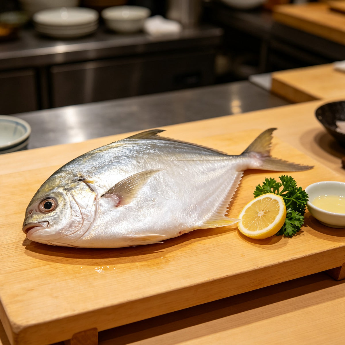 Fresh Silver Pomfret: Whole And Sliced